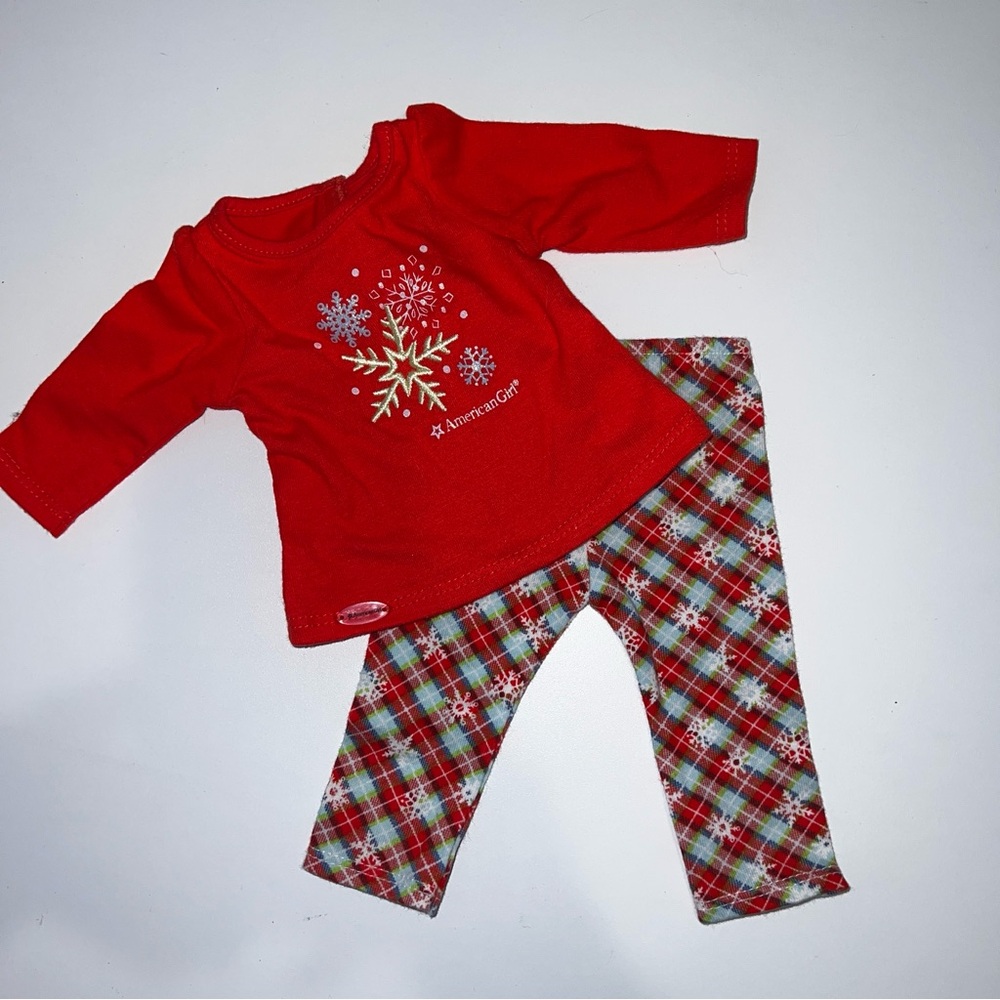 Red Snowflake Top and Plaid Pajama Set for American Girl Doll